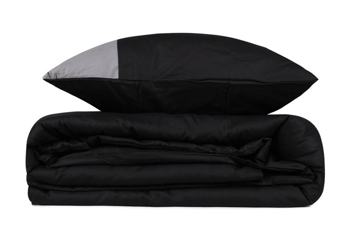 L'essentiel linge de maison Juego de funda de edredón individual Ranforce - Negro y Gris